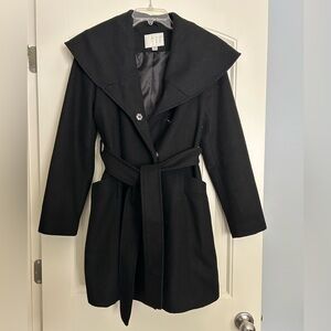 A new day Elegant Black Wide-collar Women's Coat